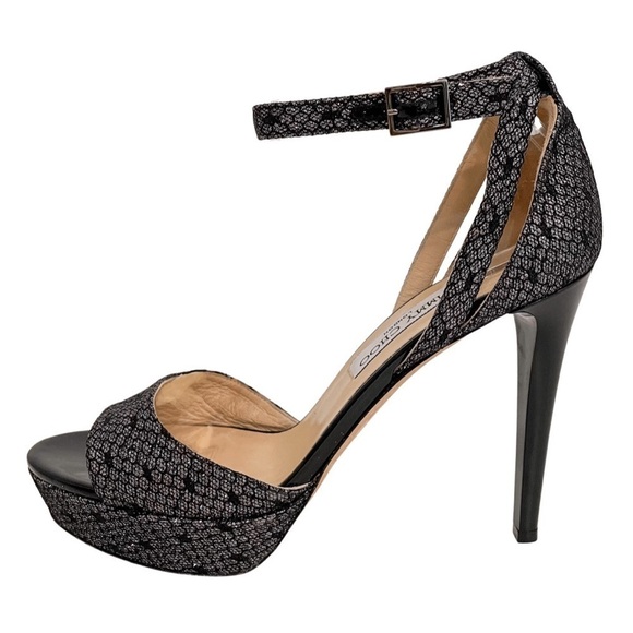 Jimmy Choo Kayden Glitter Lace Platform Heeled Sandals 40